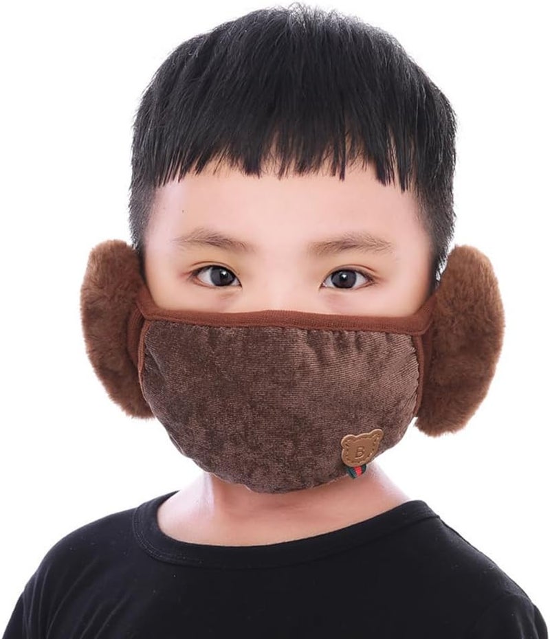 TecHong Kids Winter Warm Windproof Mask with Fluffy Ear Covers - Thick Dustproof Breathable Mouth Cover Half Face Earflaps - Image 1